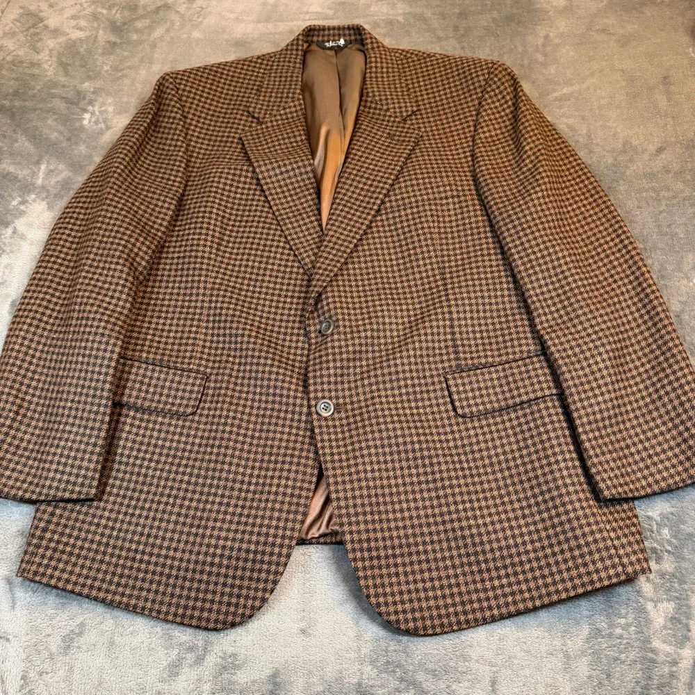 Bill Blass Classics Blazer Mens 43 Short Brown Wool Houndstooth Two Button